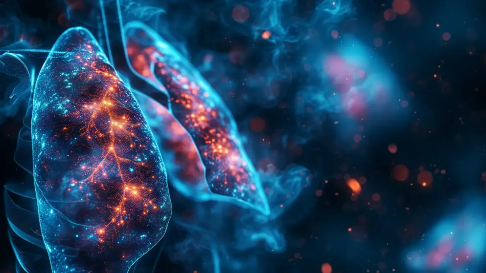 Diseases of the lungs, 3d image, blue and orange tones